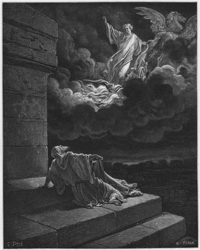 Gustave Doré Bible : Élie emporté au ciel dans un char de feu - Gustave Dore
